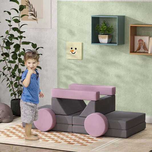 Qaba Canape De Jeu Modulaire Pour Enfants 12 Pieces Pour Salle De Jeux, Chambre A Coucher, Canape Convertible En Mousse