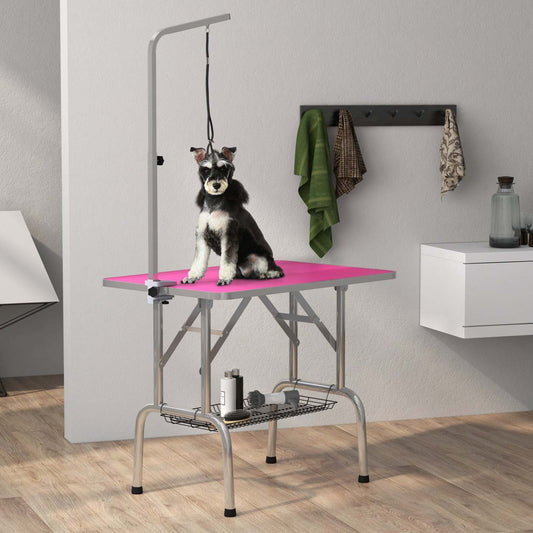 Pawhut Table De Toilettage Pour Chien Avec Bras Réglable, Table De Toilettage Pour Animaux Avec Rangement She|Pawhut Table De Toilettage Pliable En Acier Inoxydable Pour Chien Avec Bras Réglable Et Panier, Rose