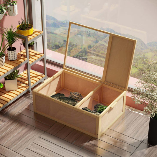 Pawhut Enclos pour Tortues, Réservoir en Bois pour Tortues Terrarium Reptile avec Design à Deux Chambres, Pour Utilization Intérieure|Pawhut Maison De Tortue En Bois De37, Terrarium Pour Tortues/petits Enclos Pour Reptiles Avec Desig