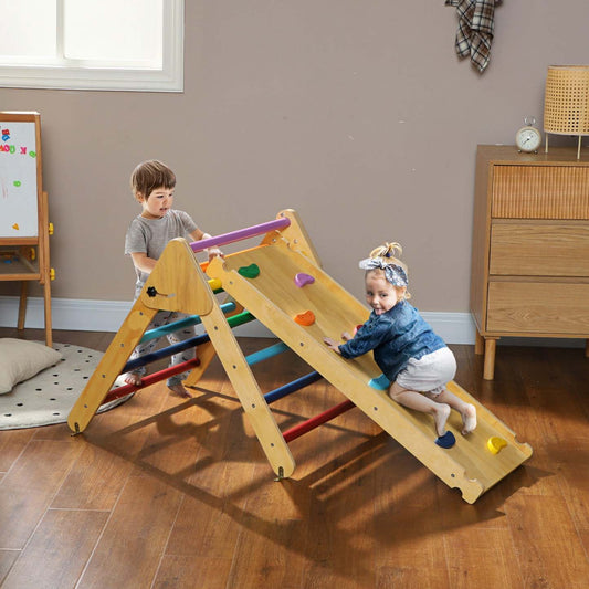Qaba Ensemble Triangulaire, Jouets D'escalade Pour Tout-petits Avec Rampe, Jouets D'escalade 3 En 1