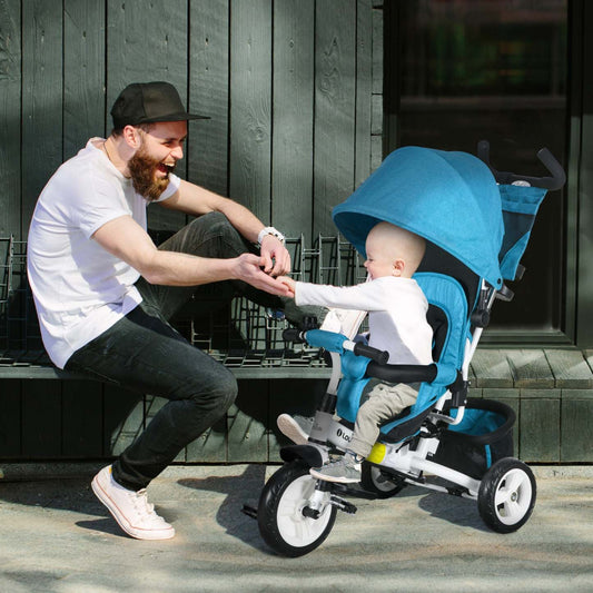 Qaba Tricycle 6 En 1 Pour Tout-petits, Tricycle Pour Enfants Avec Auvent Pliable, Poignée Amovible Et Housse|Qaba Tricycle 4 En 1 Pour Tout-petits, Tricycle Pour Enfants Avec Auvent Pliable, Poignée Et Housse