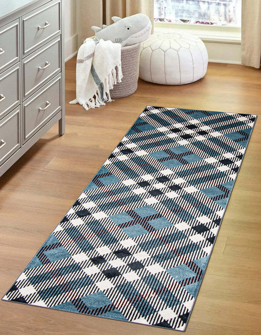 Tapis Kors bleu lavable en machine - 2'6 x 8'0|Carpette Kors bleue lavable à la machine - 2 pi 6 po x 8 pi 0 po|D86F9OFD