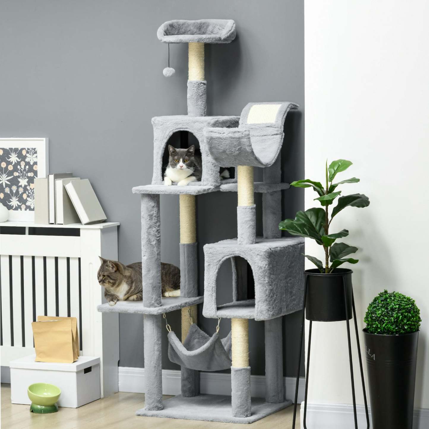 Pawhut Grand Arbre A Chat Pour Chats D'interieur, Tour A Plusieurs Niveaux De 70 Avec Hamac, Lit Po