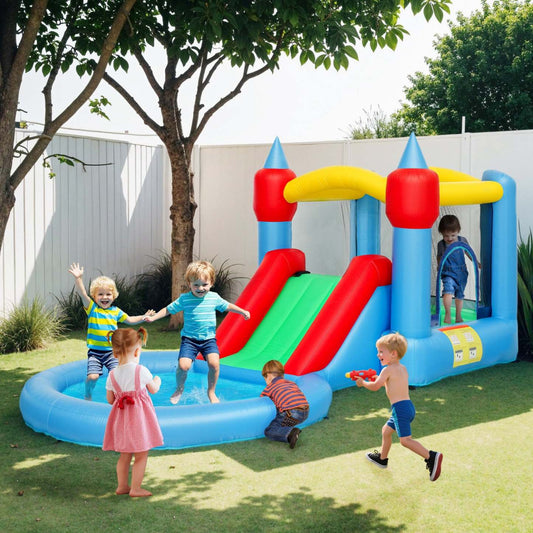 Qaba 13.6 X 6.7ft Château Gonflable Pour Enfants, 4 En 1 Maison Gonflable Avec Toboggan Aquatique, Panier de Basket, Piscine à Balles, Souffleur, Sac de Transport, Bouncer Intérieur & Extérieur Pour Les Âges 3-8