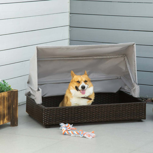 Pawhut Niche Pour Chien En Osier, Canapé Surélevé Pour Animal De Compagnie, Lit Chien En Rattan, Utilisation Intérieure Extérieure, Pour Jardin Patio Wit|Pawhut Wicker Dog House With Foldable Roof, Elevated Pet Sofa, Rattan Cat Bed