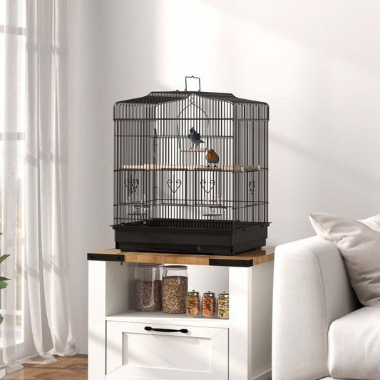 Pawhut 23 Cage à Oiseaux pour Pinsons, Canaris, Perruches, Cage à Perroquet avec Accessoires et Poignée, Noir