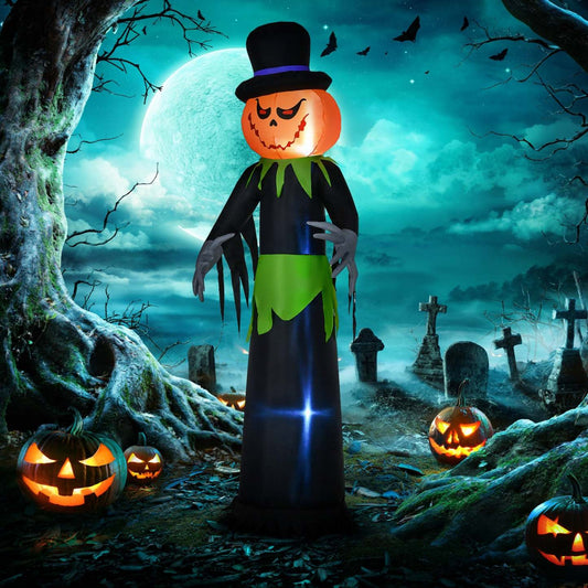 Outsunny Citrouille Gonflable 8pi Halloween Avec Chapeau, Affichage LED