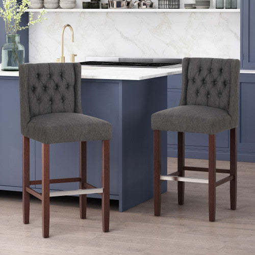 Ensemble de 2 tabourets de bar à hauteur de comptoir Bruce 30,5 avec pieds en métal et revêtement en tissu - Gris anthracite | Ensemble De 2 Tabourets De Bar Bruce De 30,5 Po – Hauteur Comptoir – Pattes En Metal Et Tissu Rembourre - Gris Charbon