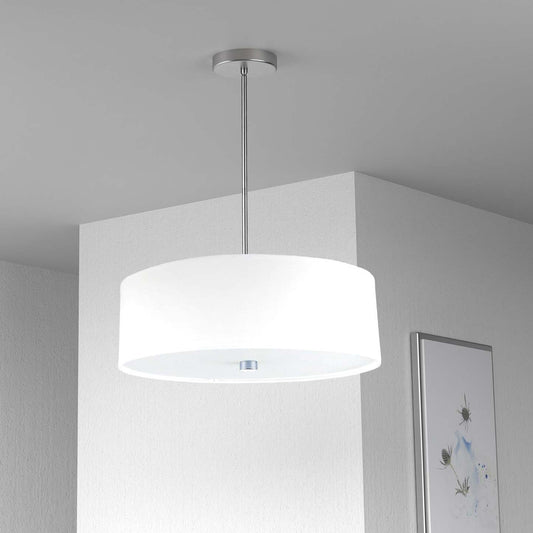 Dainolite Everly 4 Light Pendant Polish Chrome Finish White Shade Lamp|Luminaire suspendu Everly de Dainolite avec abat-jour blanc, fini chromé poli et 4 ampoules