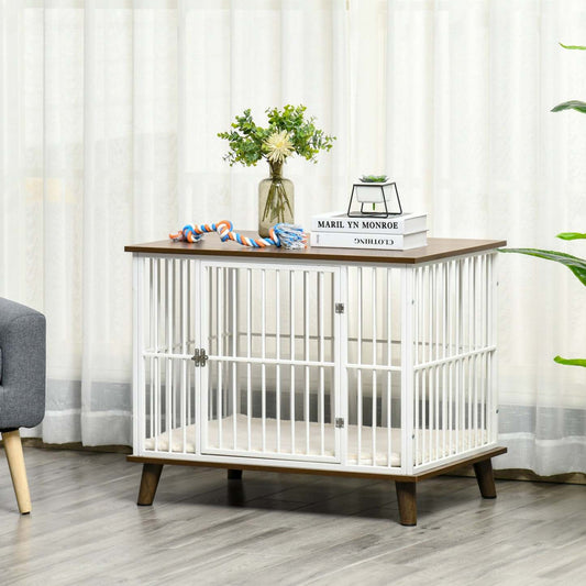 Pawhut Cage Pour Chien, Style Mobilier Cage Pour Animaux, Table de Chevet, Maison Pour Chien Décorative, Avec Coussin Doux|Pawhut Cage Pour Chien Moyens Animaux Avec Coussin Amovible Lavable Porte Verrouillable Avec Loquet
