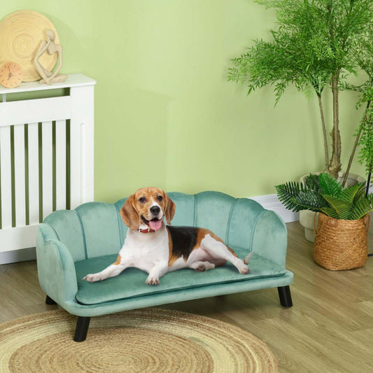 Pawhut Canapé pour Chien Lit pour Animaux Avec Coussin Amovible Pieds en Bois Pour Chiens Moyens et Grands, Vert|Pawhut Lit Pour Animaux Avec Coussin Supplémentaire Et Pieds En Bois Massif, Design Perle Pour Chien