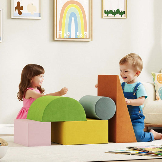 Jouets d'escalade Qaba pour tout-petits, ensemble de blocs d'escalade en mousse douce de 5 pièces avec housse amovible, ensemble de jeux d'activité en intérieur pour ramper, glisser et jouer, orange/vert