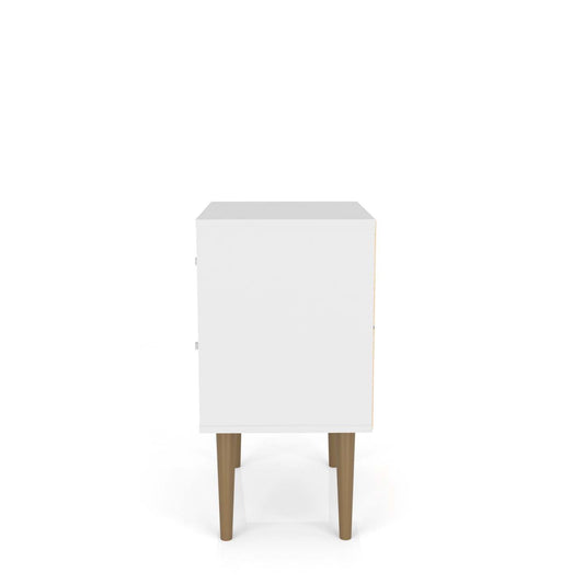 Manhattan Comfort Liberty Mid-Century Modern Nightstand with 2 Full Extension Drawers - White & Brown|Table de nuit Liberty de Manhattan Comfort de style moderne du milieu du 20e siècle avec 2 tiroirs à extension complète - blanche et brune