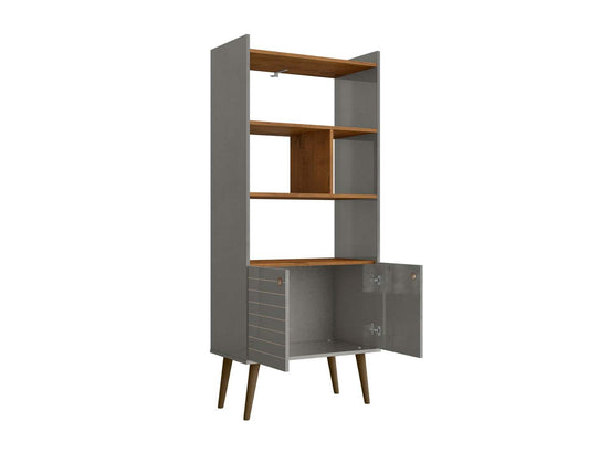 Manhattan Comfort Bogart 62.6 Mid-Century Modern Bookcase - Grey & Natural|Bibliothèque Bogart de Manhattan Comfort de 62,6 po de style moderne du milieu du 20e siècle - grise et naturelle