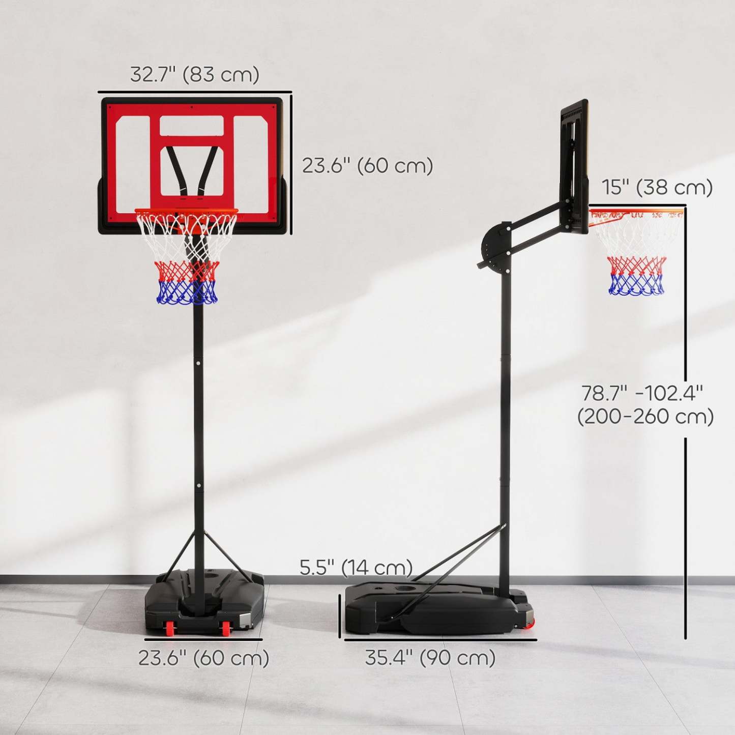 Qaba Panier De Basket Pour Enfants, Filet De Basket-ball réglable En Hauteur De 2 À 8,5 Pieds, Portable B