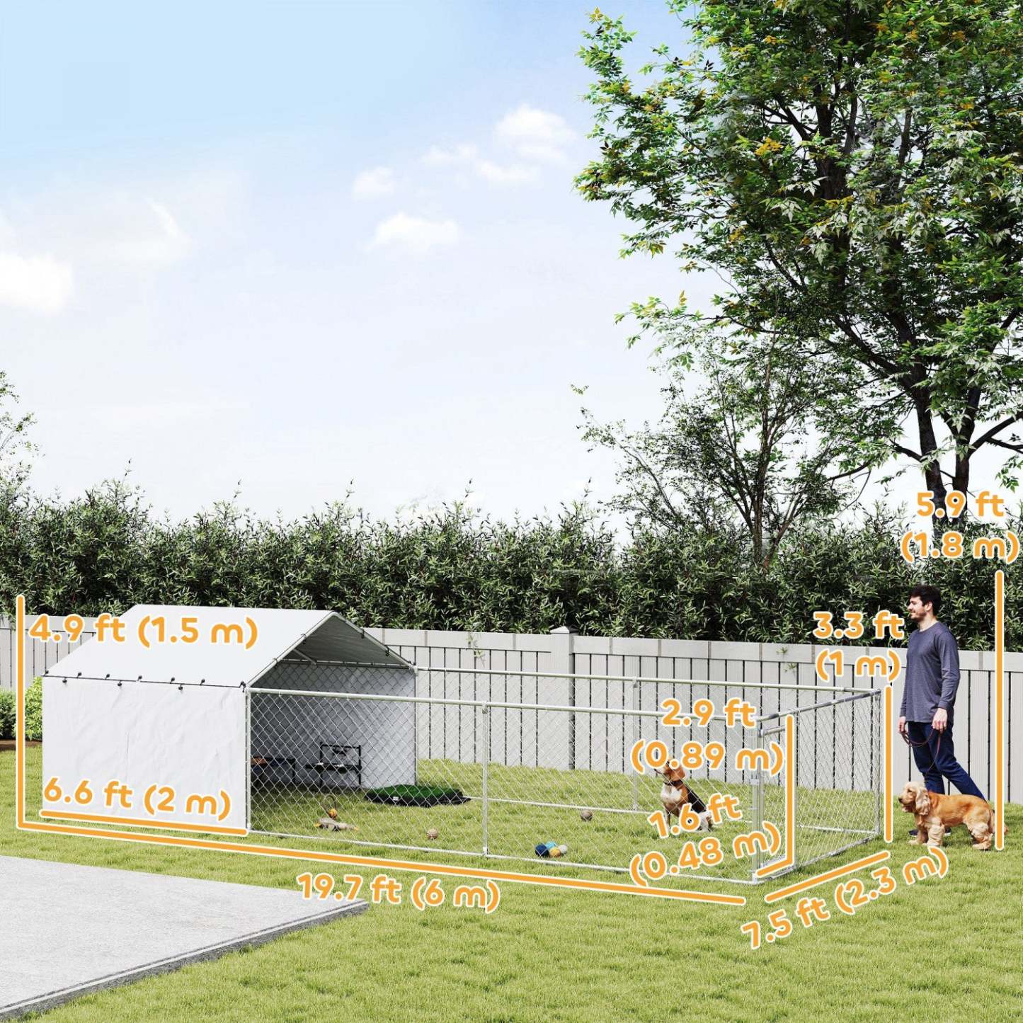 Pawhut Enclos Extérieur pour Chien avec Couverture Imperméable et Résistante aux UV, Parc pour Chien avec Verrou Sécurisé pour Chiens de Petite, Moyenne et Grande Taille, 19.7' X 7.5' X 4.9'