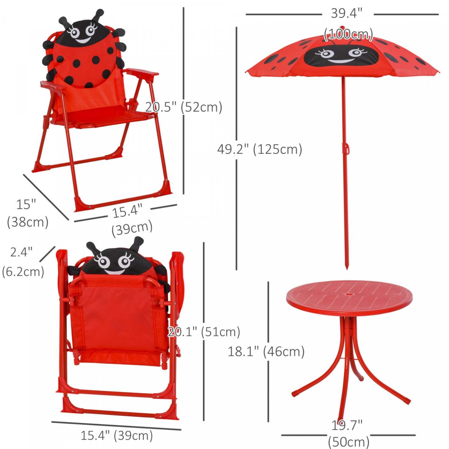 Outsunny Enfants Table De Pique-nique Pliante Et Chaise Ensemble Motif Coccinelle Exterieur Jardin P