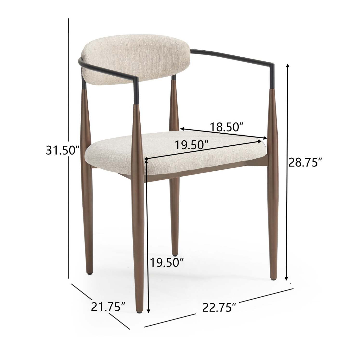 Ensemble de 2 chaises de salle à manger Mila avec tissu rembourré et structure en métal - Beige et noyer | Ensemble De 2 Chaises De Salle À Manger Mila Avec Tissu Rembourré Et Structure Métallique - Beige Et Noyer