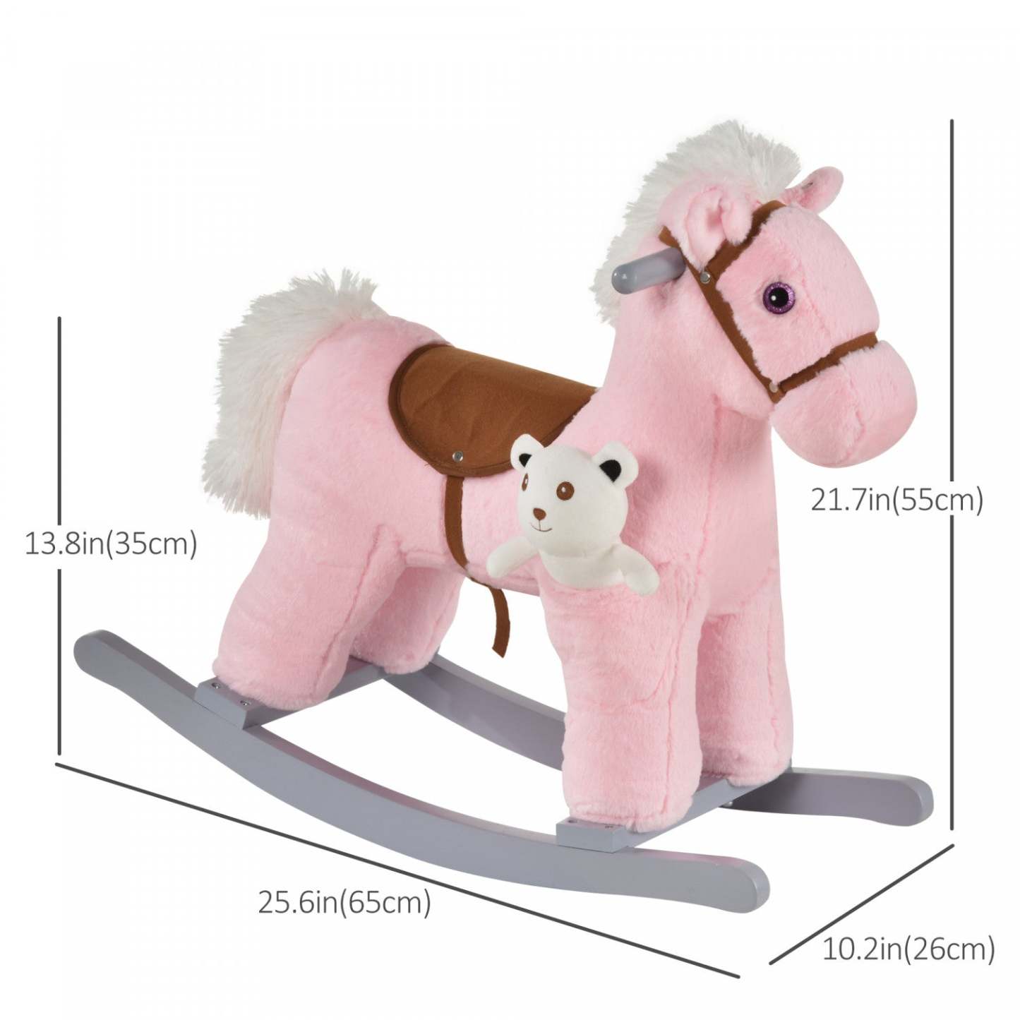 Qaba Cheval À Bascule En Peluche Pour Enfants Avec Ours, Chaise Pour Enfants Avec Peluches Douces Et Fun Realis