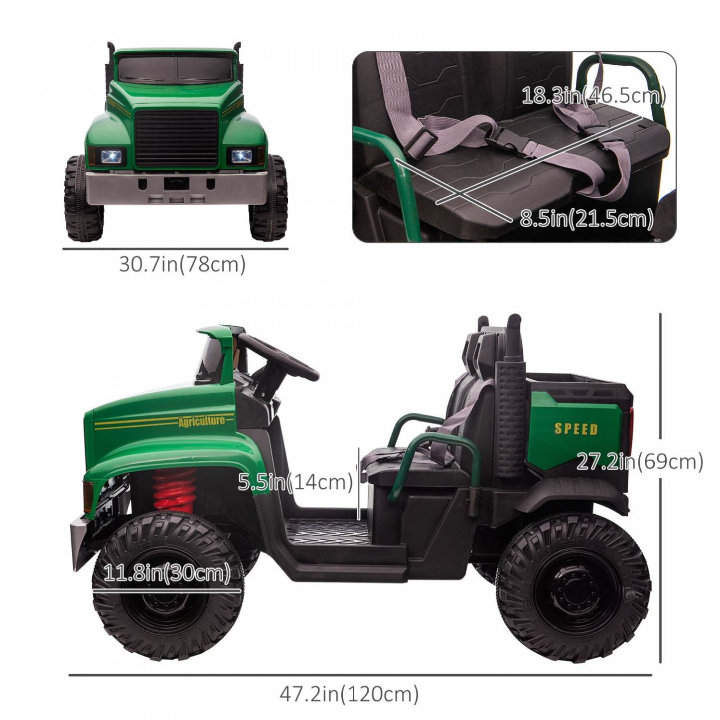 Aosom Tracteur A Deux Places Pour Enfants Avec Seau Détachable, 12v Alimenté Par Batterie, Vitesses,