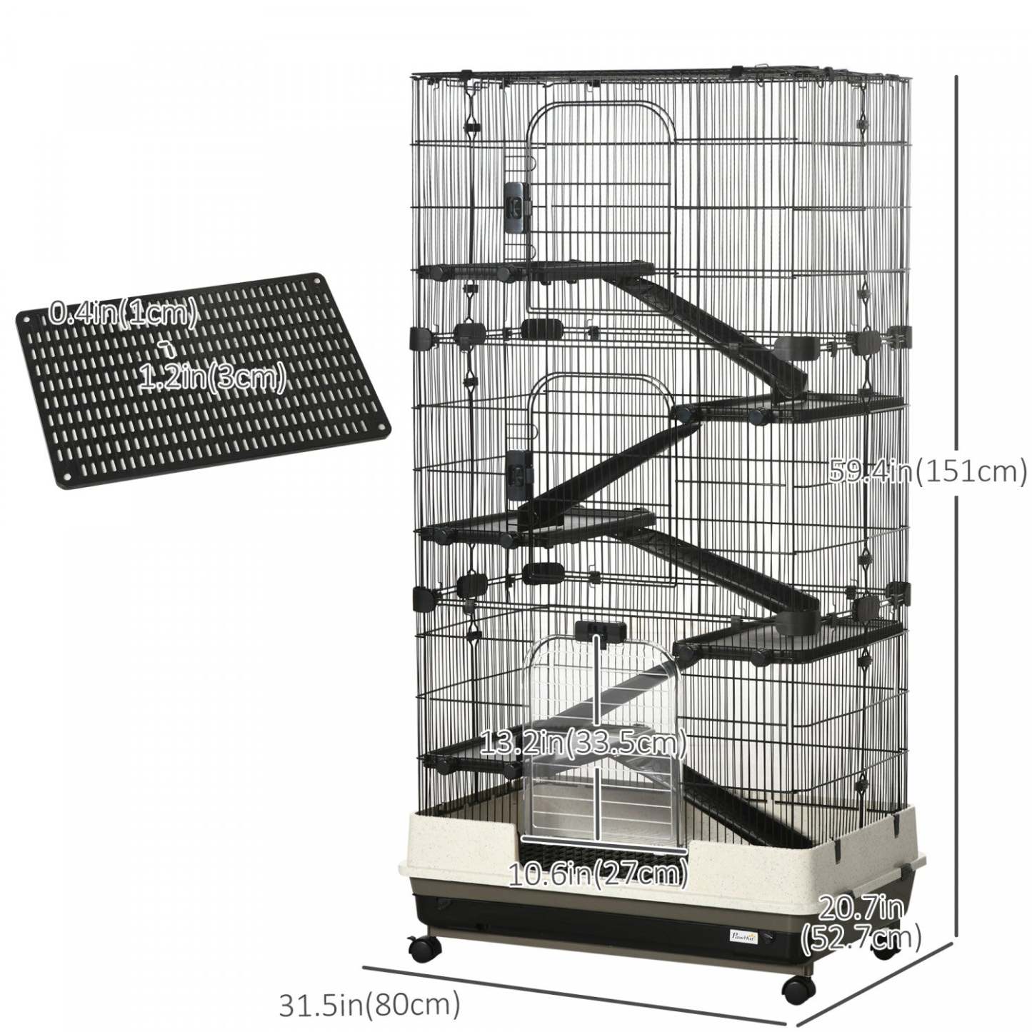 Pawhut Cage Roulante à 6 Niveaux pour Petits Animaux, Maison de Jeu pour Lapins avec Plateforme et Rampe