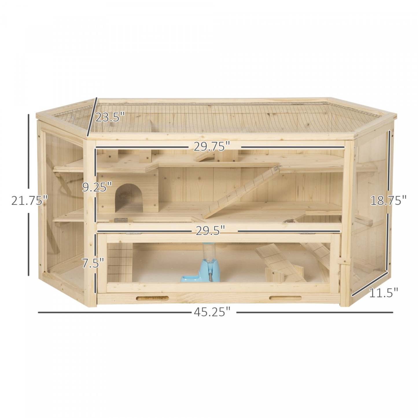 Pawhut Grande Cage En Bois Pour Hamster, Souris, Rats, Petit Animal, Exercice, Maison De Jeu À 3 Niveaux Avec Plateau