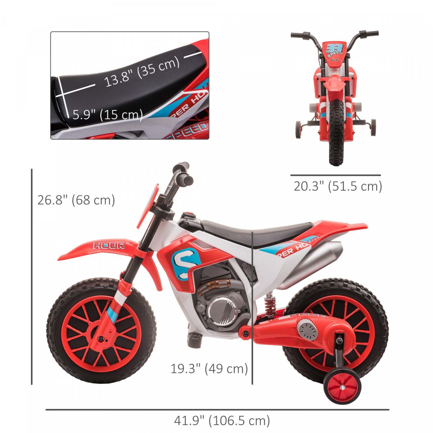 Aosom Moto Electrique Enfants A Batterie Avec Charge De Batterie 12 V, Roues D'entrainement Rouge