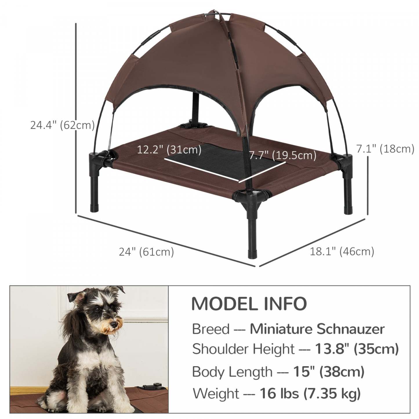 Pawhut Lit Élevé Pour Chien Avec Auvent, Lit Pour Chien Surélevé Portable Pour Chiens De Taille S, Intérieur & Extérieur, 25|Pawhut Lit Surelevé Portable Pour Chien Avec Auvent De Protection Uv, 24