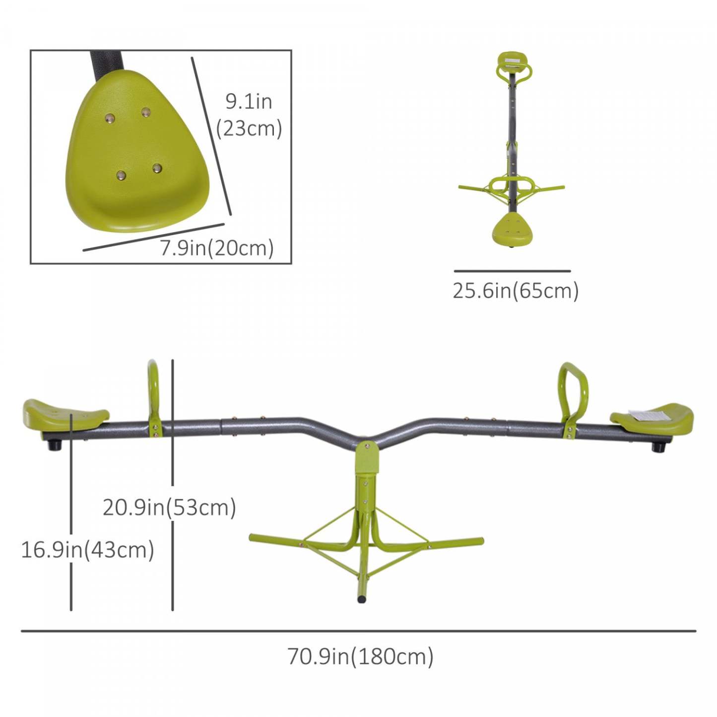 Homcom Kids Spinning Seesaw Swivel Teeter Totter Playground Equipment 360° Rotation Child Seesaw Roc|Homcom Banc Pivotant 360° Enfants Équipement Aire De Jeux Rotation Vert Et Gris