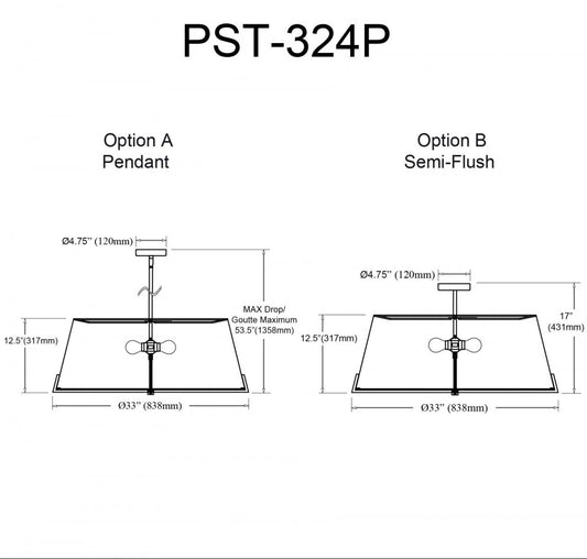 Dainolite Preston 4 Light Pendant 33 Dia Aged Brass White Fabric Shade Lamp|Luminaire suspendu Preston de Dainolite de 33 po de diamètre avec abat-jour en tissu blanc, fini laiton vieilli et 4 ampoules