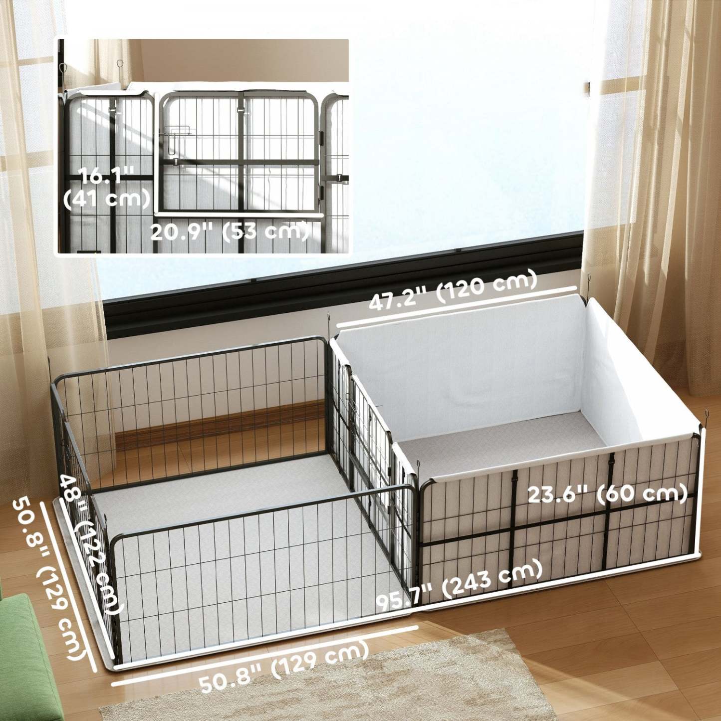 Pawhut Boîte De Mise Bas Pour Chiens Et Chiots, 96 X 48 X 23.5, Parc Pour Chiots Avec 600d Oxford Résistant Au Vent | Pawhut Boîte De Mise Bas À 7 Panneaux Convertible, Coussinets Lavables