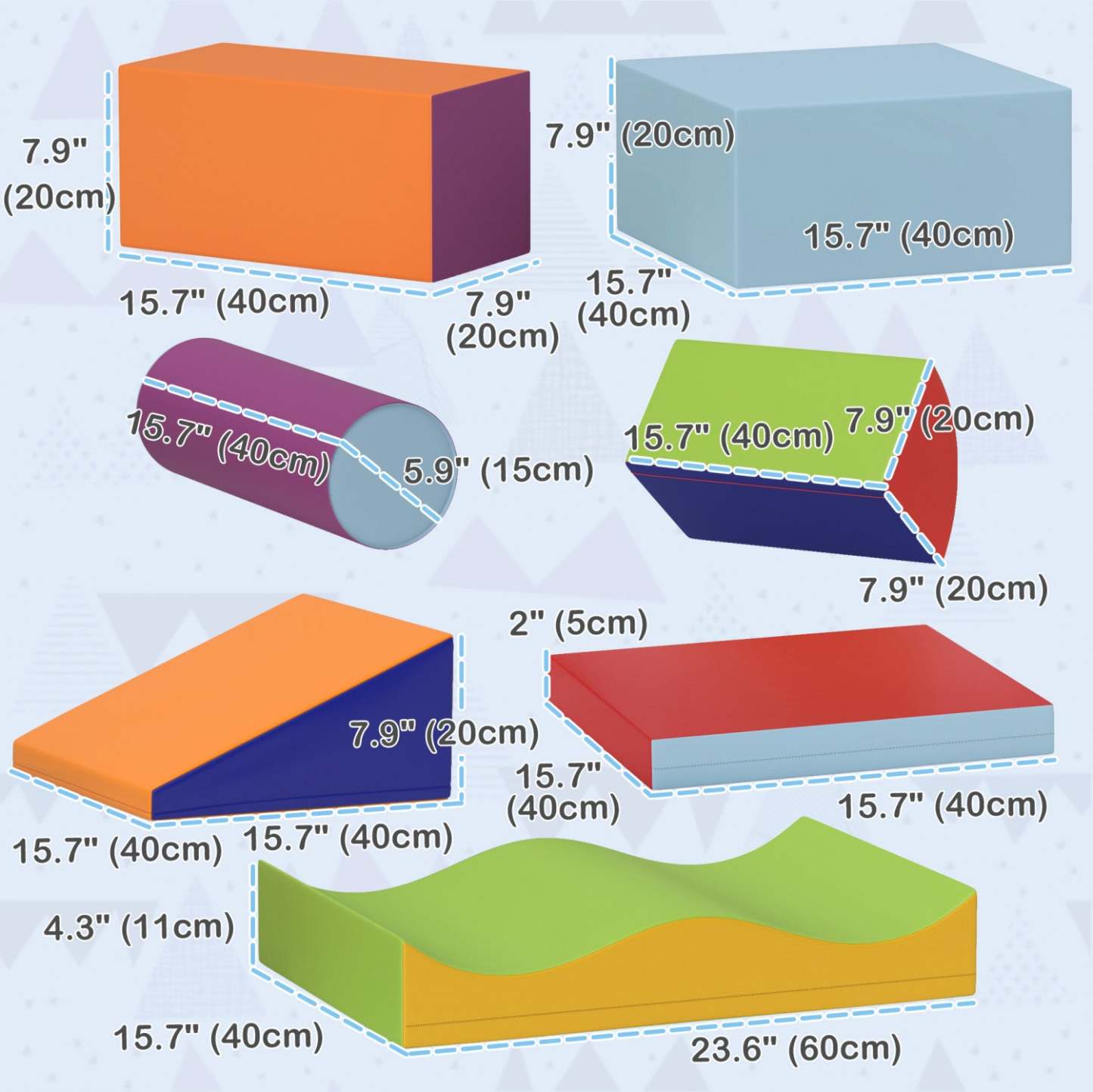 Soozier 7 pièces blocs d'escalade en mousse douce, jouets modulaires d'intérieur pour enfants, ensemble interactif léger pour escalader, rampe, toboggan pour bébé et préscolaire, couleur foncée