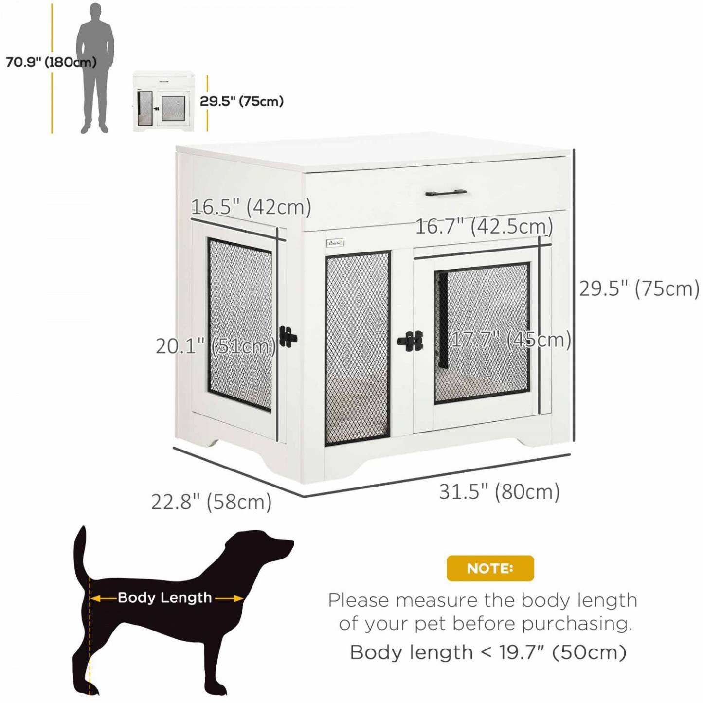 Pawhut 32in Dog Crate Furniture With Cushion, 2 Doors, Dog Kennel End Table With Storage, Indoor Dog|Pawhut 32in Meuble de Cage pour Chien avec Coussin, 2 Portes, Table d'Appoint avec Rangement, Cage d'Intérieur pour Chien