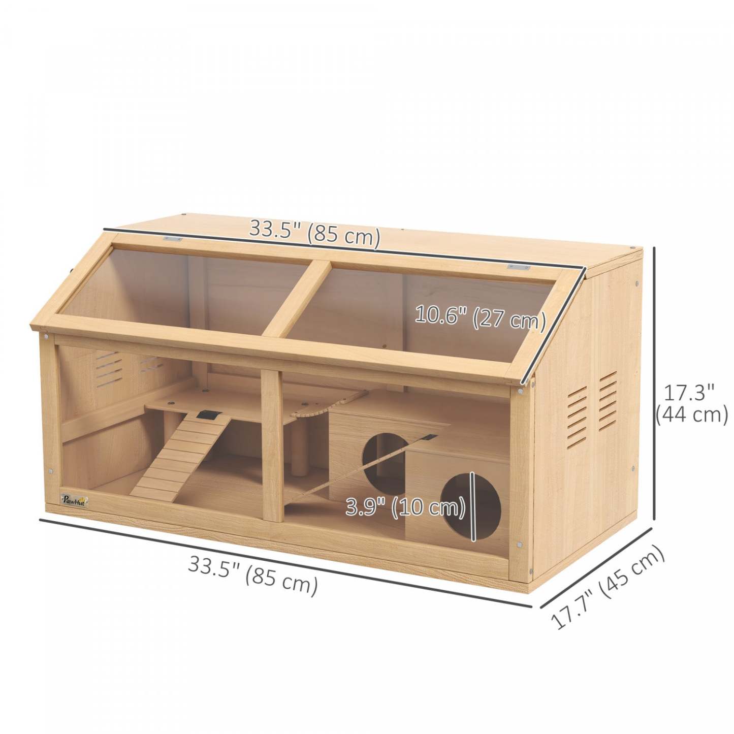 Pawhut Cage En Bois Pour Hamster, 33,5l, Cage Pour Petits Animaux Pour Hamster Nain Syrien, Gerbill