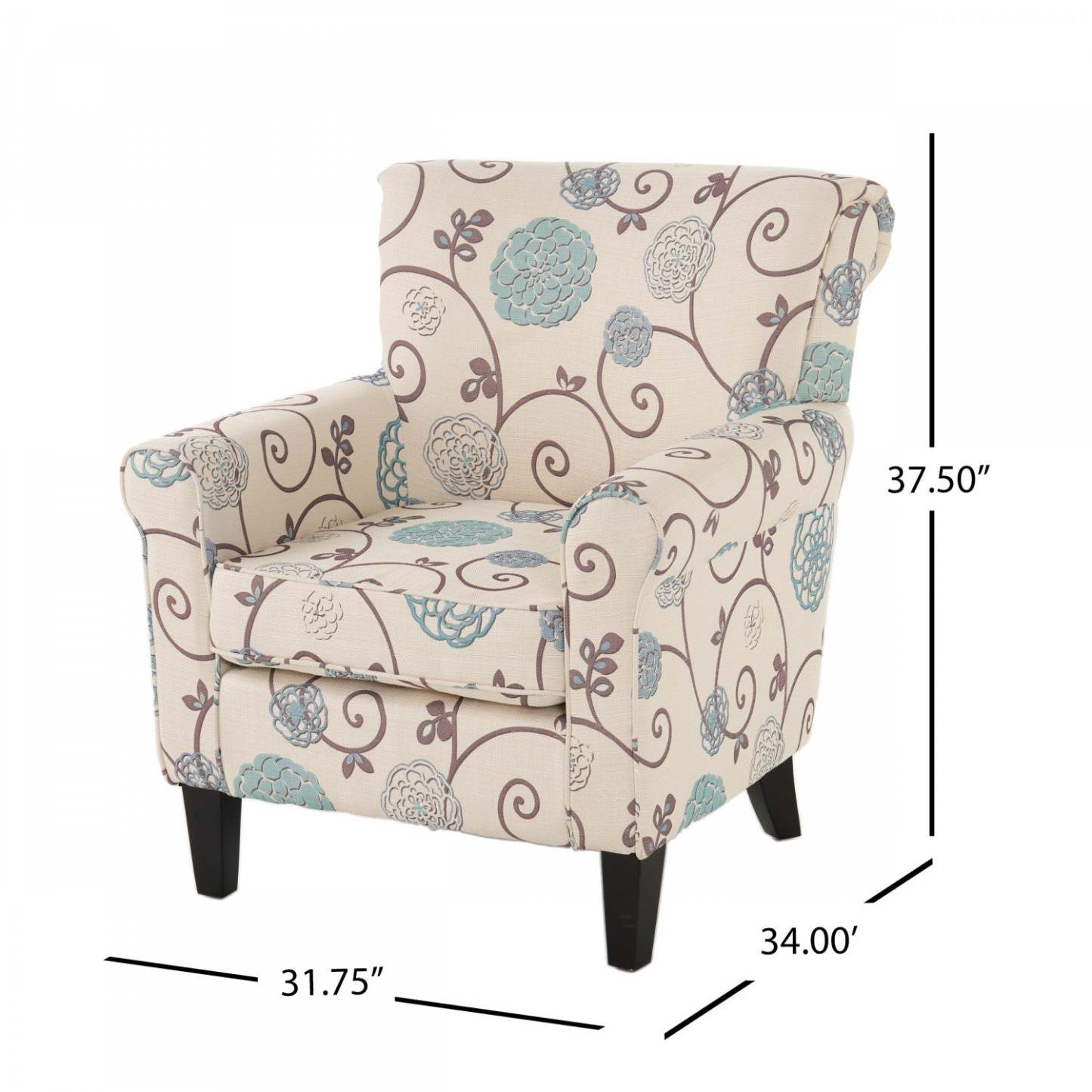 Chaise d'appoint en tissu d'apparence lin Catherine avec pattes en bois - Blanc et bleu | Fauteuil D'appoint Catherine En Tissu aspect lin Avec Pieds En Bois - Blanc Et Bleu