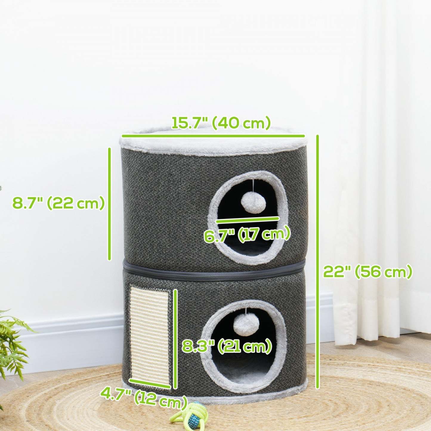 Pawhut Tour En Tonneau Pour Chat À 2 Étages, Tonneau Pour Chat De 22 Pouces Pour Chats D'Intérieur Avec Perchoir Supérieur Et 2 Cachettes, S|Pawhut Tour En Tonneau Pour Chat À 3 Étages, Tonneau Pour Chat De 22 Po Avec 2 Cachettes, Petit Arbr