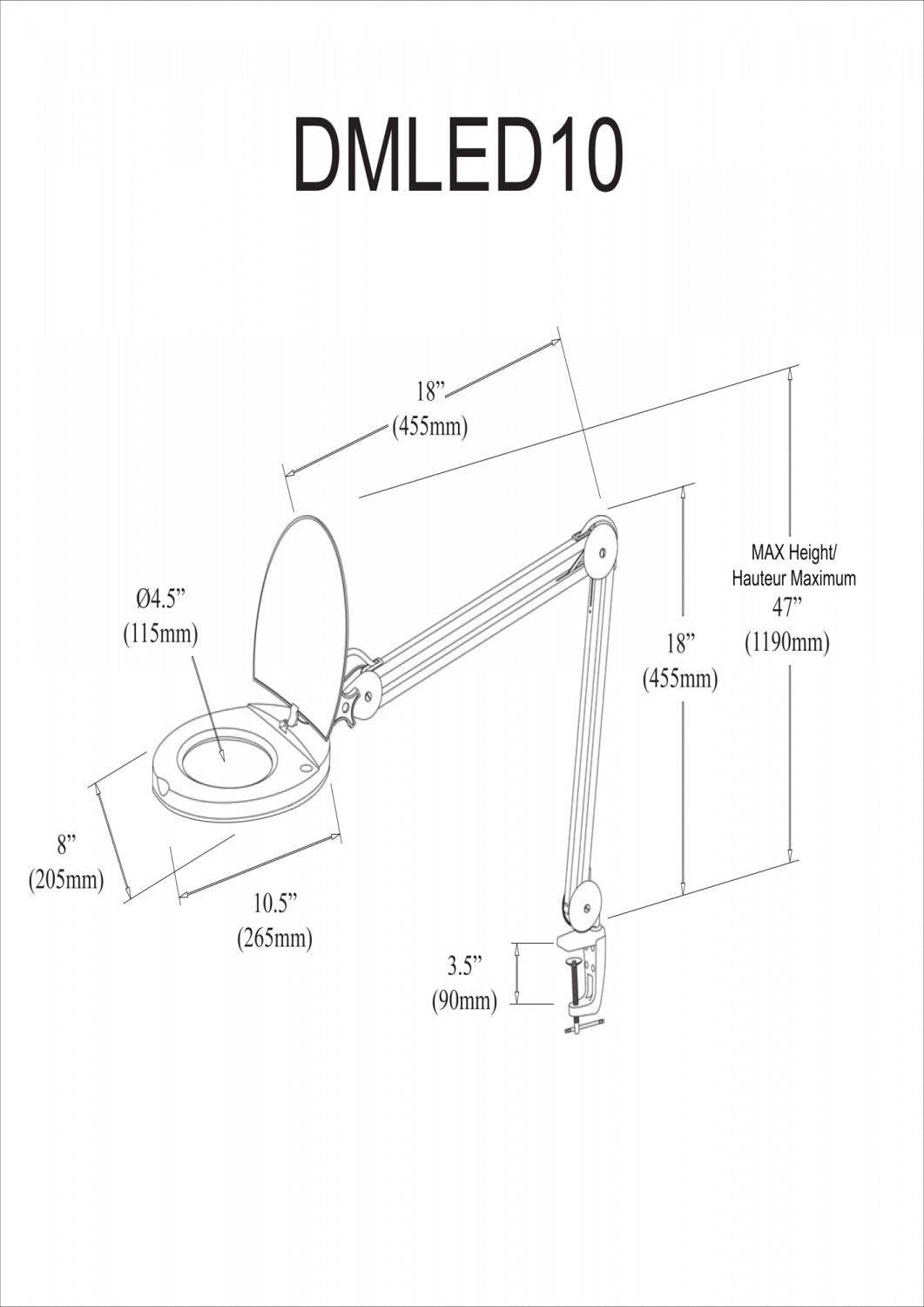 Dainolite LED Magnifier Lamp 8w 5d Lens Black Finish|Lampe à loupe à lentille 5 D de Dainolite avec fini noir et ampoule à DEL de 8 W