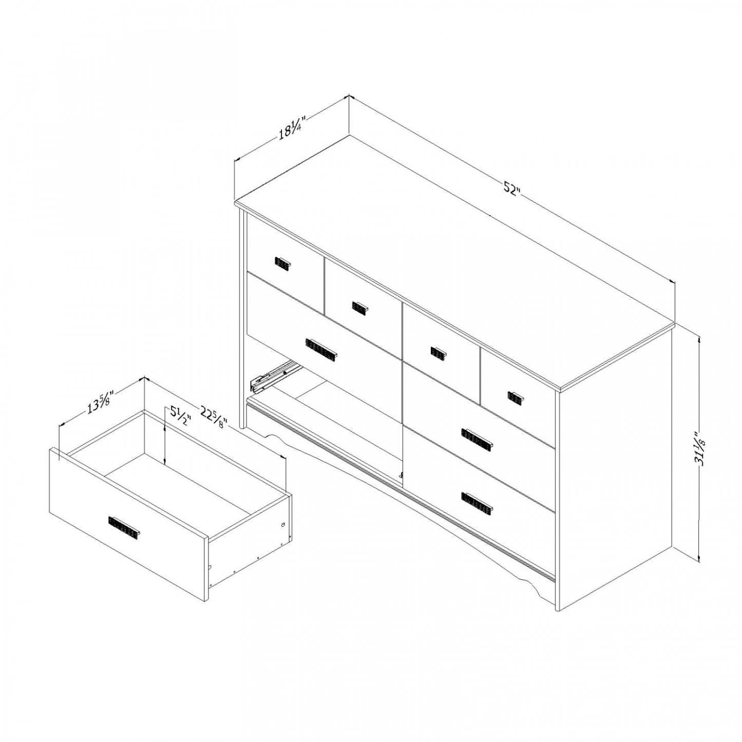 Commode à 6 tiroirs Tiara - Blanc pur | Tiara Bureau 6 Tiroirs - Blanc solide | D83GJKB2
