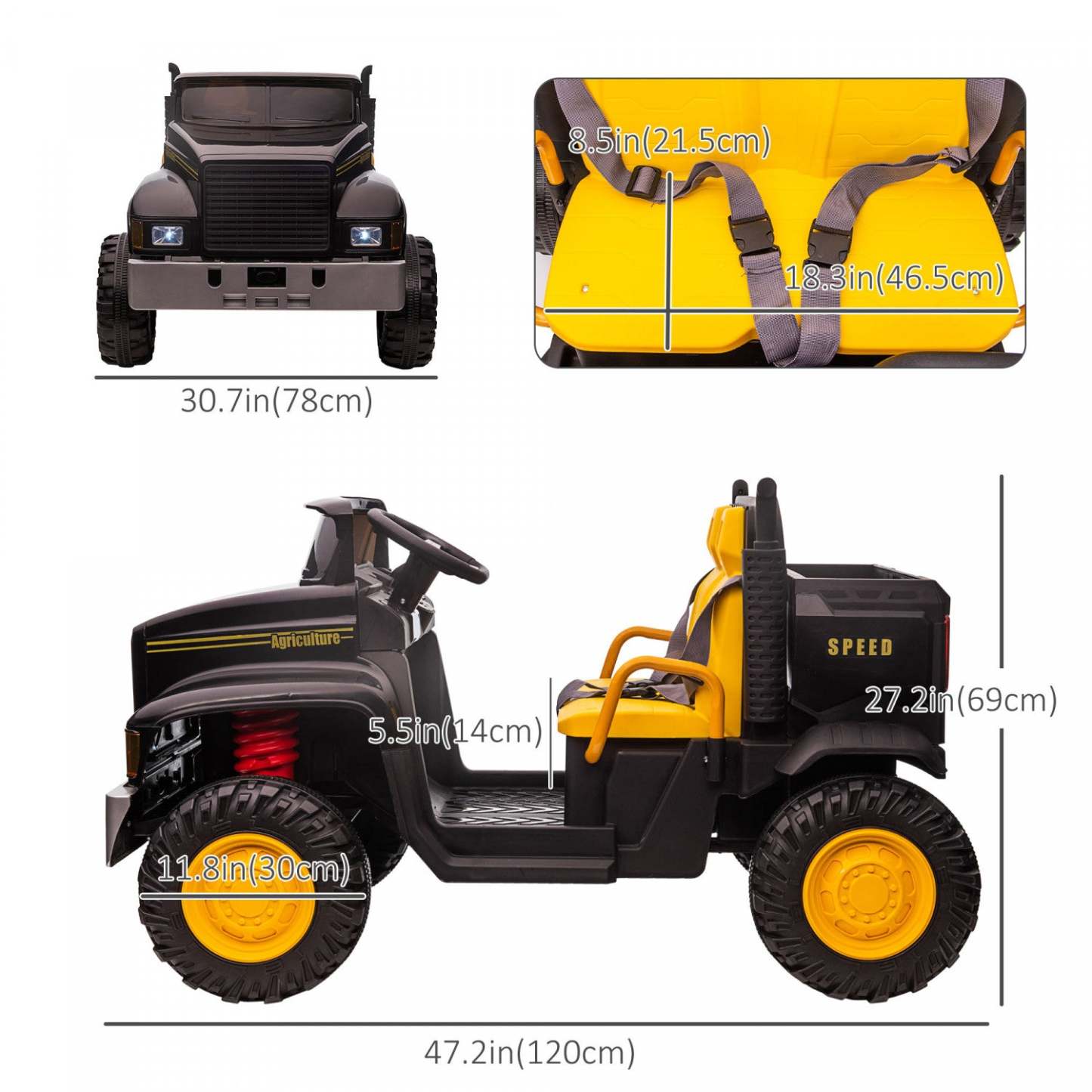 Aosom Tracteur À Deux Places Pour Enfants Avec Godet Détachable, 12v Alimenté Par Batterie, Camion De Ferme À Conduite Avec P|Aosom Tracteur À Deux Places Pour Enfants Avec Godet Détachable, 12v Avec Controle Parental, 2 Vites