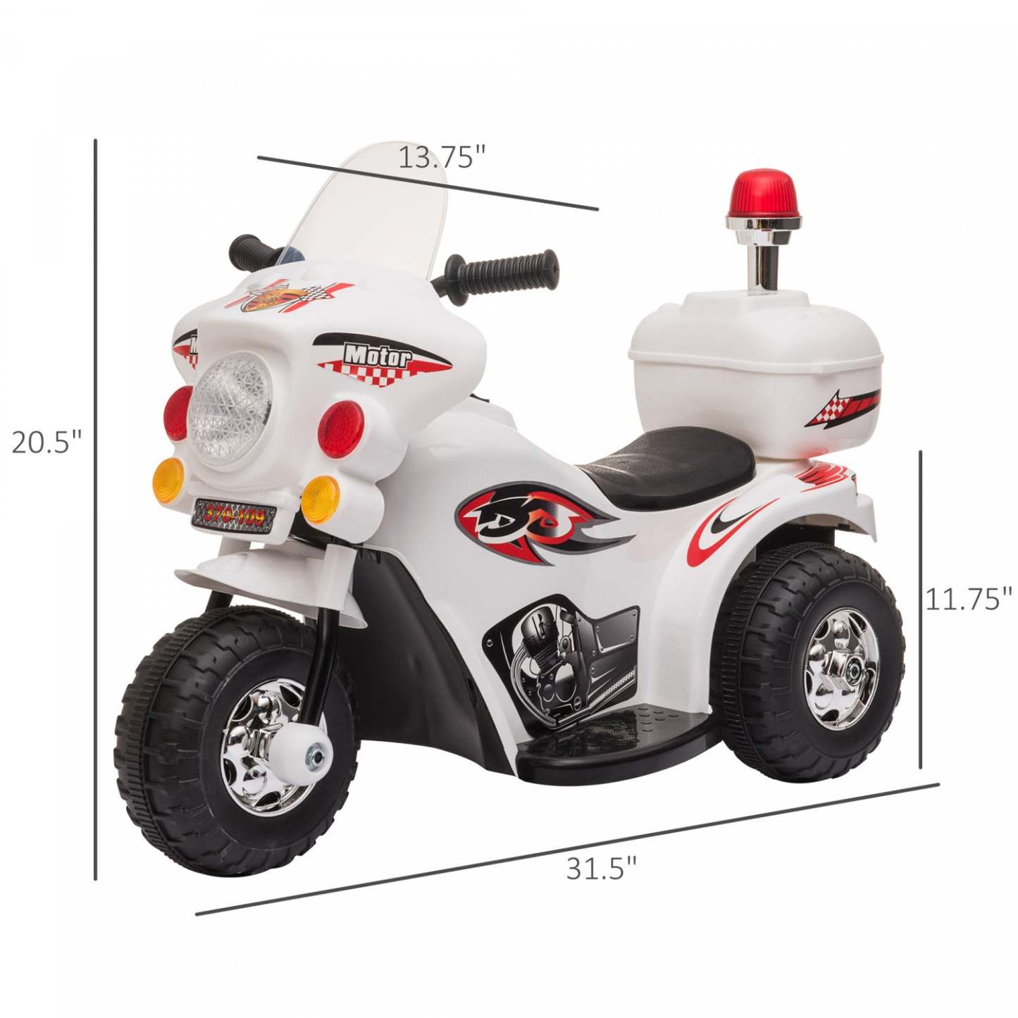 Aosom Moto Electrique Pour Enfants Avec Musique Et Boutons De Klaxon, Conception Stable A 3 Roues Et
