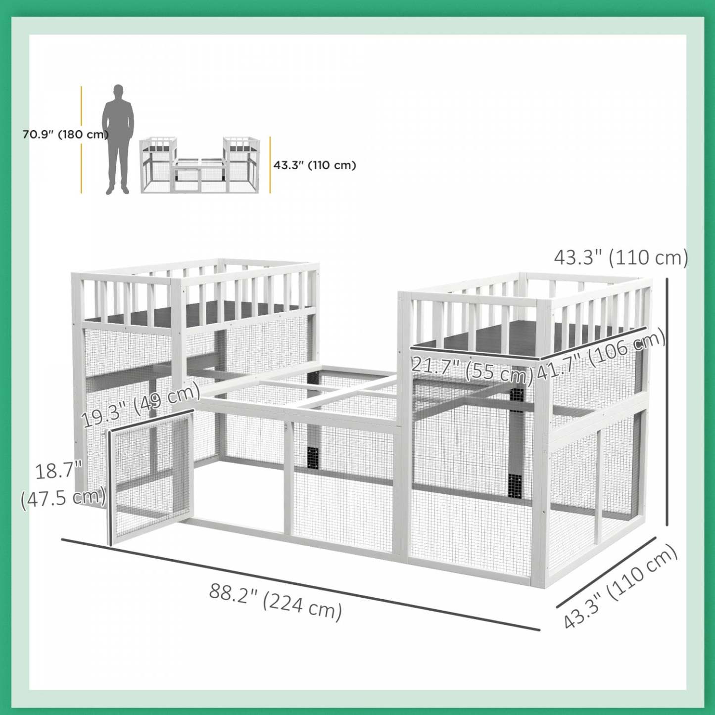 Pawhut Poulailler En Bois, 7,3' X 3,6', Design Combinable Avec Etageres De Rangement, Perchoirs Pour 2-4 Ch