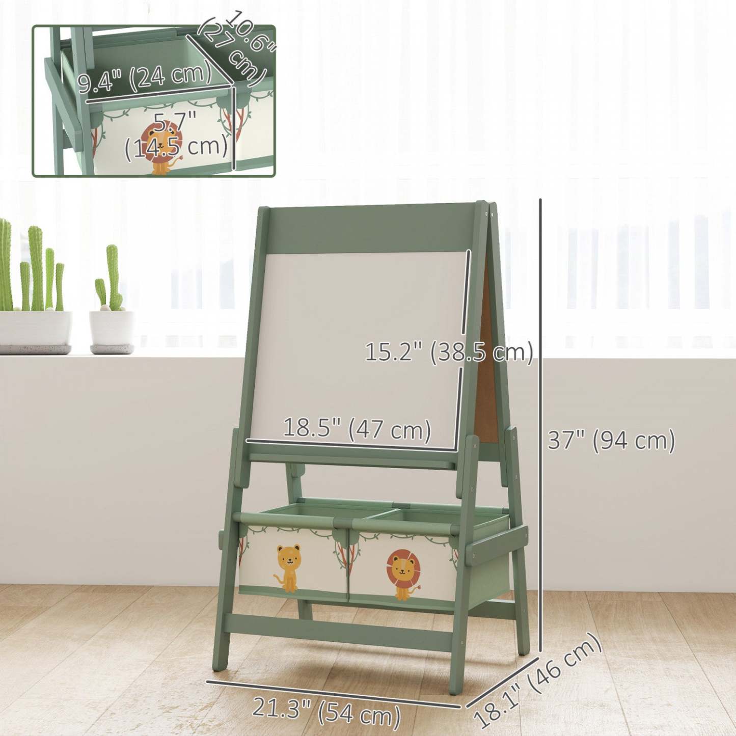Qaba Art Easel pour enfants, chevalet double face 3-en-1 avec rouleau de papier, tableau blanc et tableau noir, 2 boîtes de rangement, cadeau pour garçons et filles de 3 à 8 ans, vert