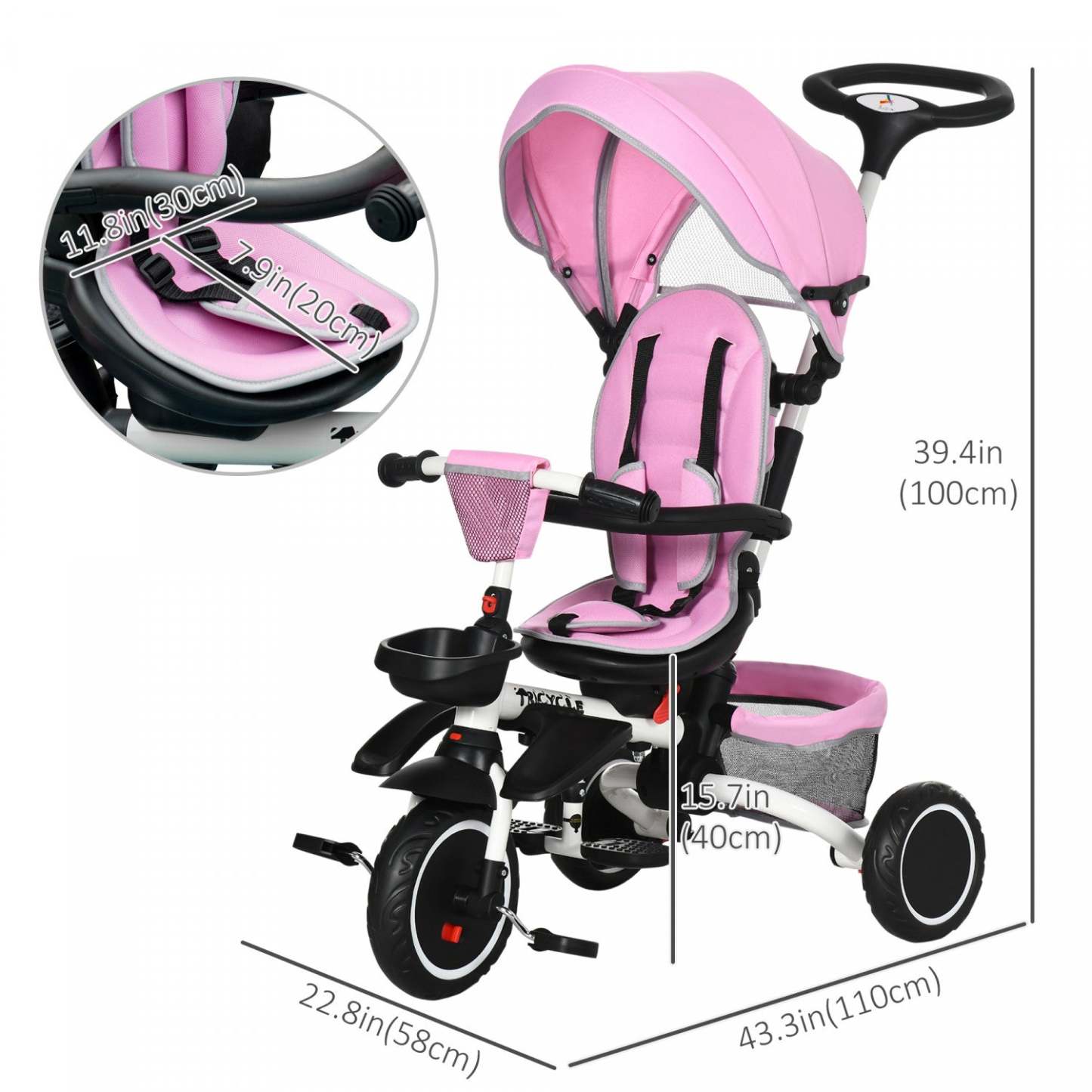Aosom Tricycle Pour Enfant 6-en-1, Tricycle Pour Enfant Avec Siege Rotatif, Poignee De Poussee Reglable, Harnais De Securité|Aosom Tricycle Pour Enfant 7-en-1, Avec Siege Rotatif, Poignee De Poussee Reglable, Harnais De Securité