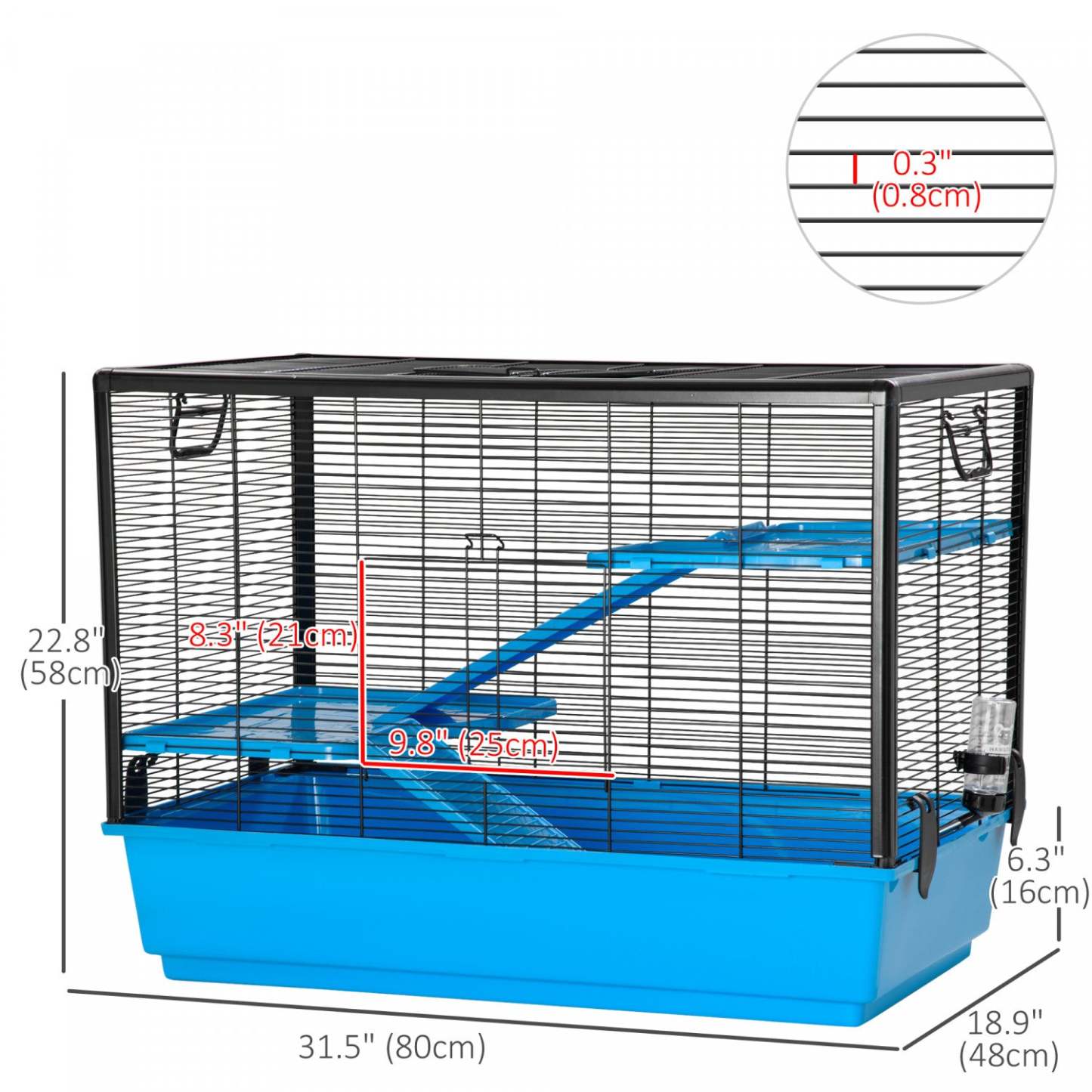 Pawhut Cage à hamsters à 3 niveaux, Cage pour cochons d'Inde, Maison de jeu pour chinchillas d'intérieur avec accessoires alimentaires | Pawhut Cage Petit Animal Habitat Intérieur Cage Pour Cochons D'inde Hamsters Chinchillas, Avec Acces