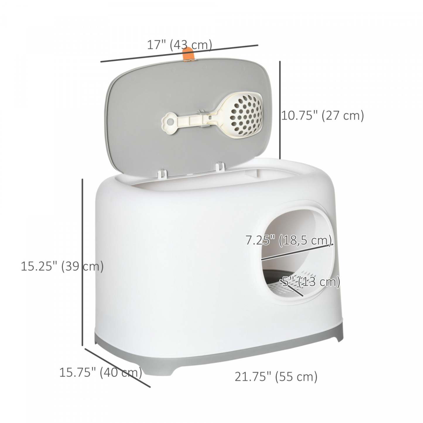 Pawhut Bac A Litiere Pour Chat, Bac A Litiere Ouvert Avec Tunnel Anti-sable, Pelle, Controle Des Odeurs & Facile T