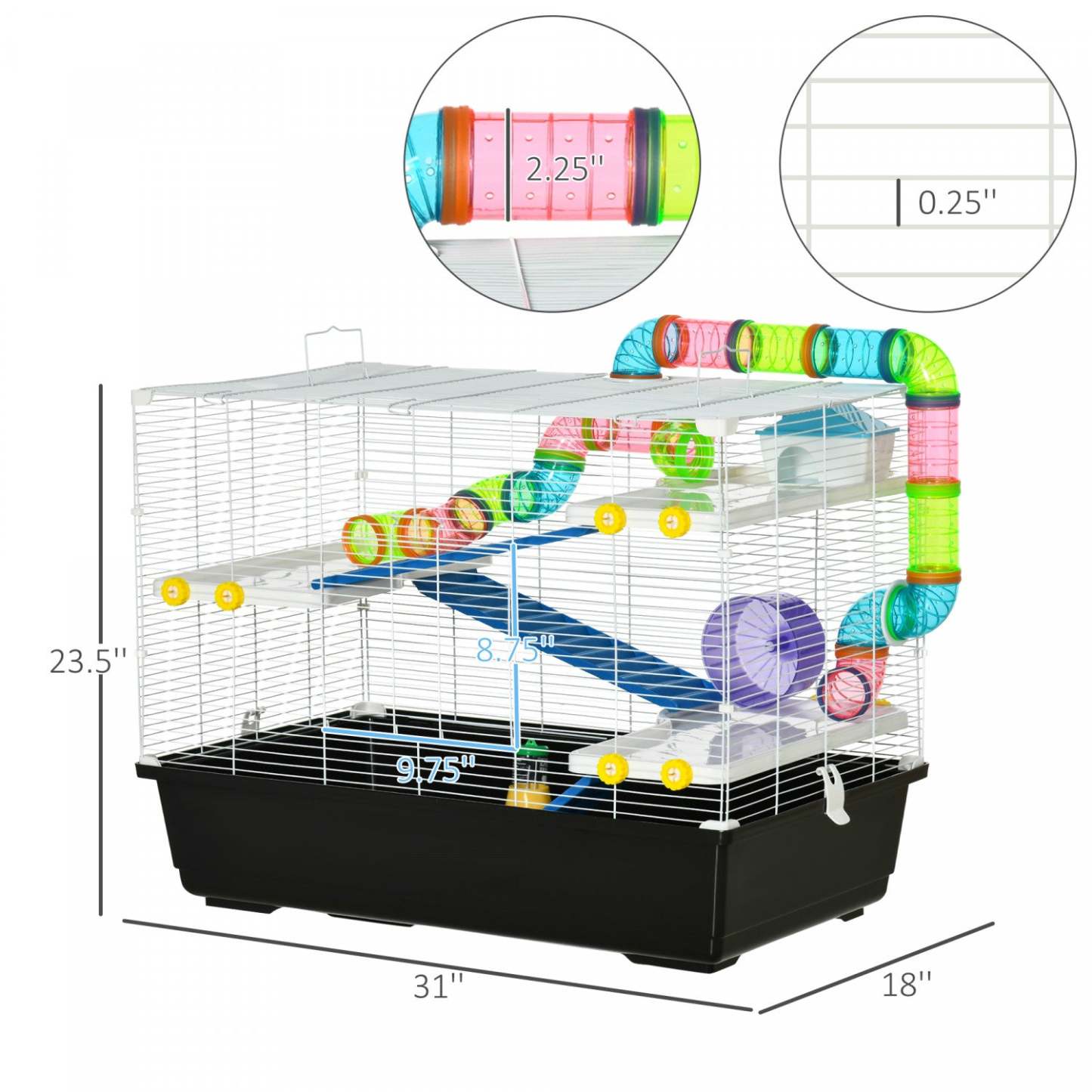 Pawhut Grande Cage Pour Hamster De 31 Cm, Maison Pour Petits Animaux, Refuge Pour Gerbilles À Plusieurs Étages, Système De Tubes De Tunnel