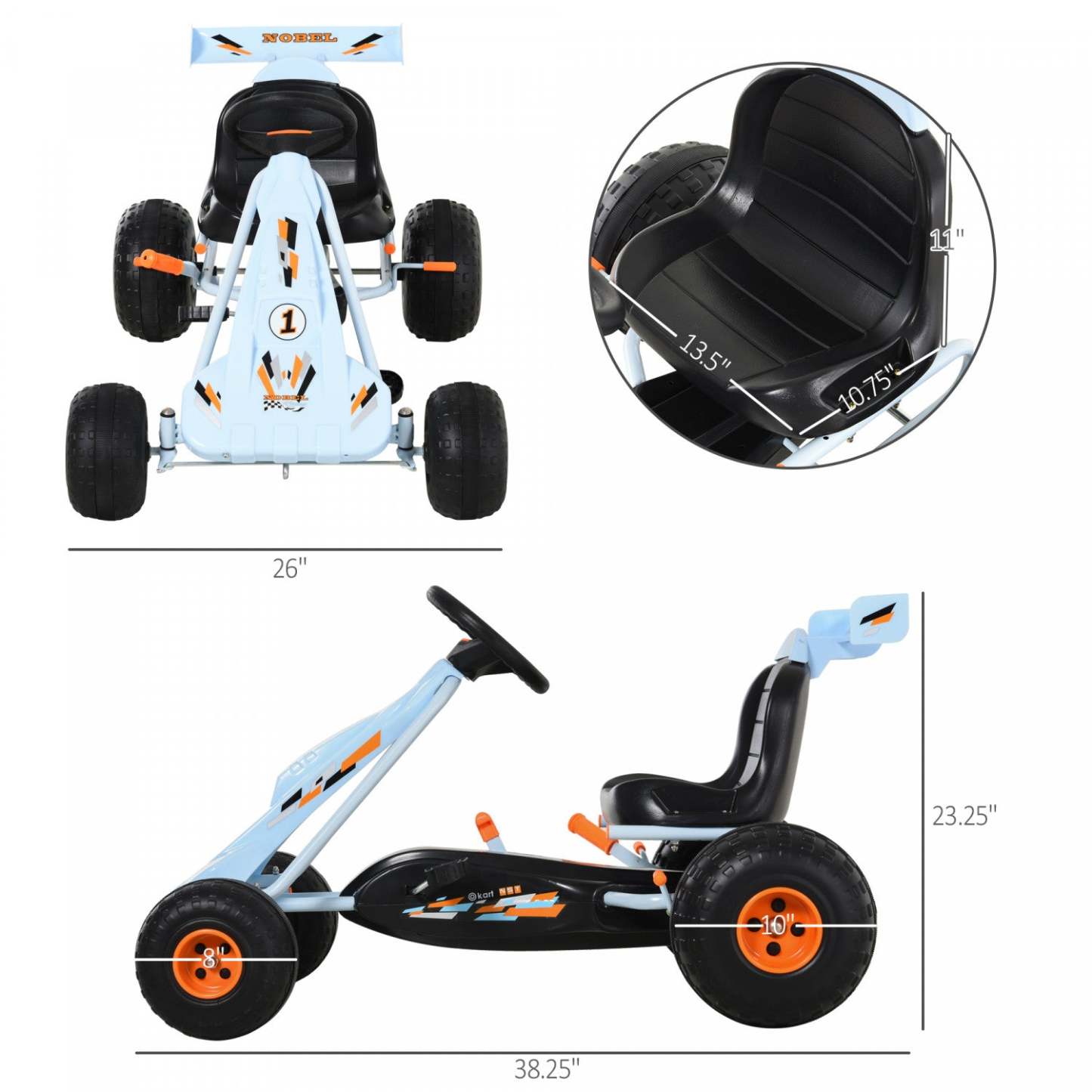 Aosom Kart Pédale Enfants 4 Roues Style Mignon Avec Siège Réglable, Frein À Main