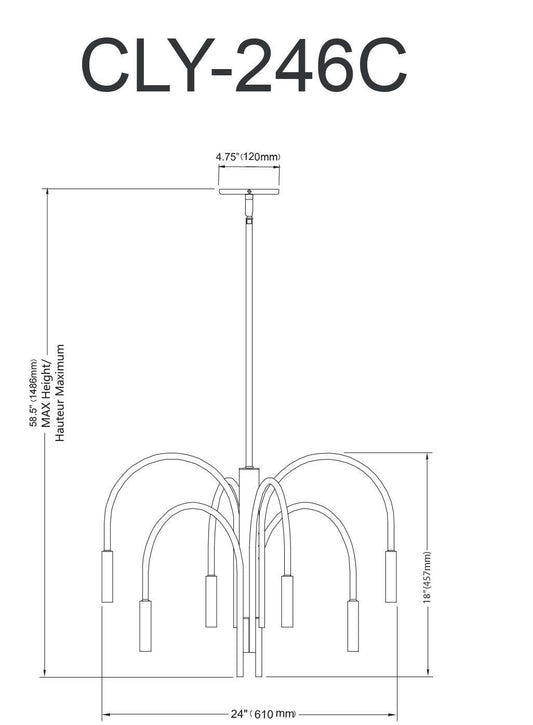 Dainolite Callway 6 Light Chandelier Matte Black Lamp|Lustre Callway de Dainolite avec fini noir mat et 6 ampoules