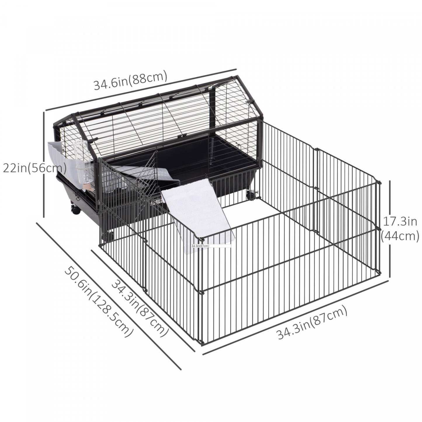 Pawhut Metal Small Rabbit Hutch Cage Main House Guinea Pig Clapier Small Animal Shed W/ Wheels And Bra|Cage Pour Huche À Lapins En Métal Pawhut Maison Principale Huche Pour Cochons D'Inde Hangar Pour Pet
