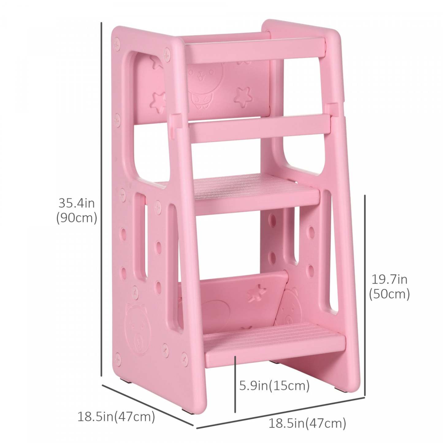 Qaba Tabouret Pour Enfants 2 Marches Avec Plateforme Réglable En Hauteur Et Rail De Sécurité, Rose|Qaba Toddler Kitchen Helper 2 Step Stool With Adjustable Height Platform And Safety Rail, Pink
